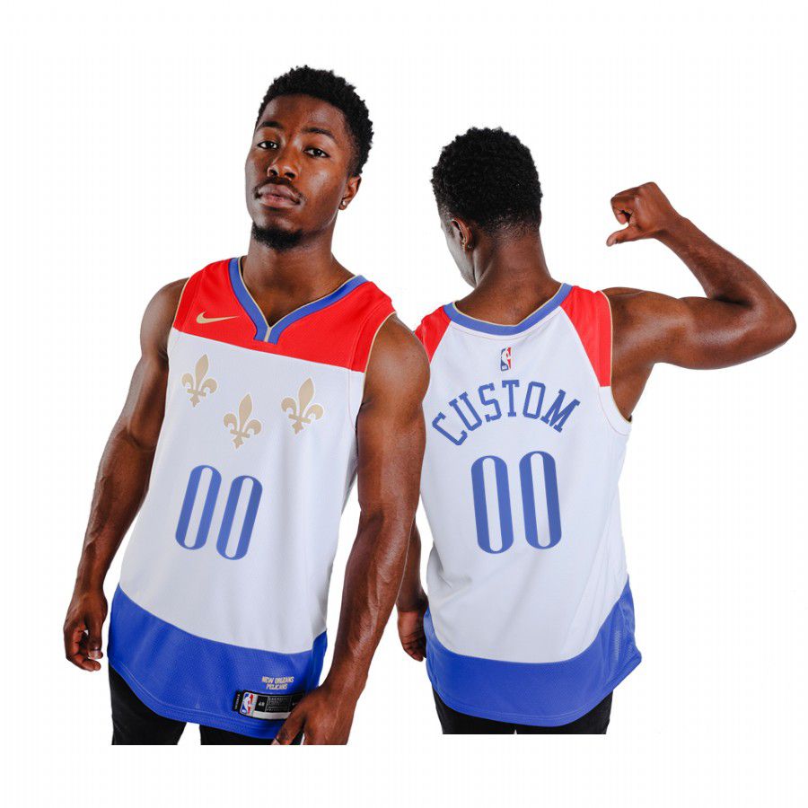 Men New Orleans Pelicans #00 custom white city edition fleur de lis 2020 nba jersey